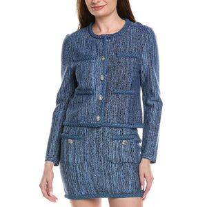 Milly Womens  Shayne Pinstripe Knit Cardigan, Blue